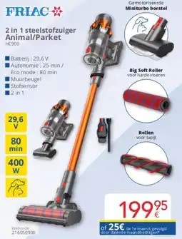 Eldi Friac 2 in 1 steelstofzuiger Animal/Parket HC900 aanbieding