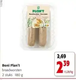 Colruyt Boni Plan't braadworsten 2 stuks aanbieding