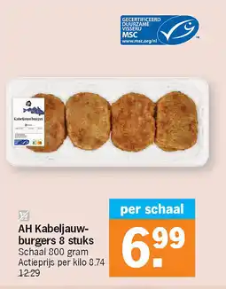Albert Heijn AH Kabeljauwburgers 8 stuks aanbieding