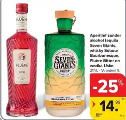 Carrefour Tequila Seven Giants, whisky Sobour Bourbonesque, Fluère Bitter end wodka Usko aanbieding