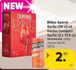 Carrefour Blikje Aperol Spritz (25 cl) of fl esjes Campari Spritz (3 x 17,5 cl) aanbieding