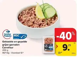 Carrefour Gekookte en gepelde grijze garnalen Carrefour aanbieding