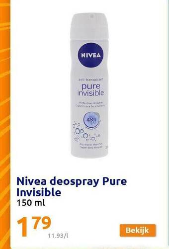 Action Nivea Deospray Pure Invisible aanbieding
