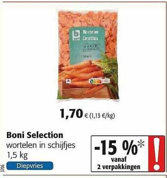 Colruyt Boni Selection Wortelen In Schijfjes aanbieding