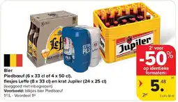 Carrefour Bier Piedbœuf (6 x 33 cl of 4 x 50 cl), fl esjes Leffe (8 x 33 cl) en krat Jupiler (24 x 25 cl) aanbieding