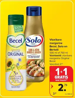 Carrefour Vloeibare margarine Becel, Solo en Bertolli aanbieding