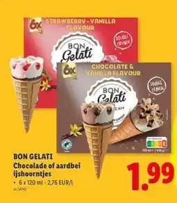 Lidl Bon gelati chocolade of aardbei ijshoorntjes aanbieding