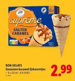 Lidl Bon gelati gezouten karamel ijshoorntjes aanbieding