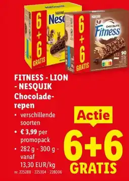 Lidl Fitness-lion - nesquik chocolade- repen aanbieding