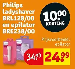 Kruidvat Philips ladyshaver BRL128/00 en epilator BRE238/00 aanbieding