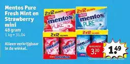 Kruidvat Mentos Pure Fresh Mint en Strawberry mini aanbieding