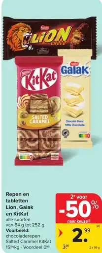 Carrefour Market Repen en tabletten Lion, Galak en KitKat aanbieding