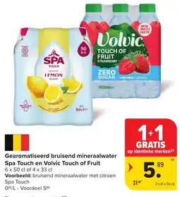 Carrefour Market Gearomatiseerd bruisend mineraalwater Spa Touch en Volvic Touch of Fruit aanbieding