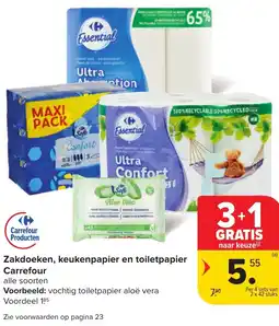 Carrefour Market Zakdoeken, keukenpapier en toiletpapier aanbieding