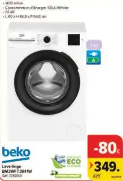 Carrefour Drive Beko lave linge BM3WFT3841W aanbieding