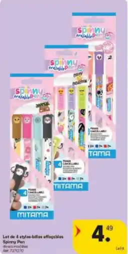 Carrefour Drive Lot de 4 stylos billes effaçables spinny pen aanbieding