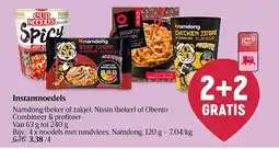 Delhaize Instantnoedels namdong beker of zakje nissin beker of obento aanbieding