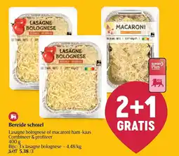 Delhaize Bereide schotel lasagne bolognese of macaroni ham kaas aanbieding