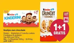 Delhaize Koekjes met chocolade kinder kinderini of crunchy cookies aanbieding