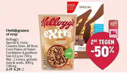 Delhaize Ontbijtgranen of reep Kellogg's Special K, Extra, Country Store, All Bran, Corn Flakes of Oaties aanbieding