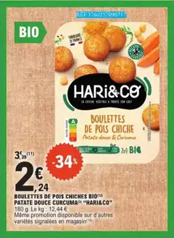 E.Leclerc Boulettes De Pois Chiches Bio Patate Douce Curcuma Hari & Co aanbieding
