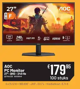 Electro Depot AOC PC Monitor 27”- QHD - 240 Hz Q27G42ZE aanbieding