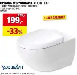 Hubo Ophang WC Duravit Architec aanbieding