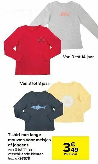 Carrefour T-shirt met lange mouwen voor meisjes of jongens aanbieding