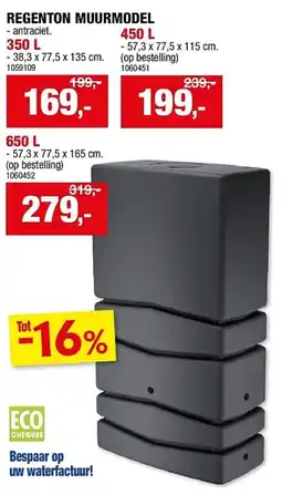 Hubo Regenton muurmodel 350 L aanbieding
