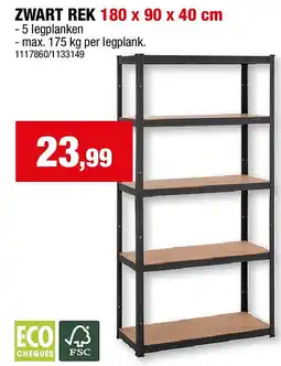 Hubo ZWART REK 180 x 90 x 40 cm aanbieding