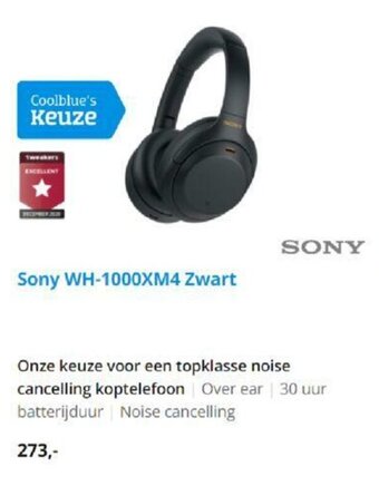 Coolblue Sony WH-1000XM4 Zwart aanbieding