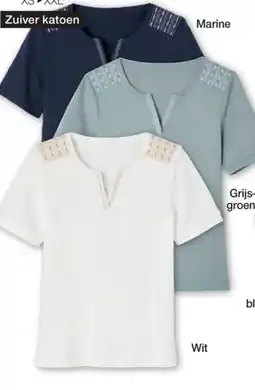 Damart T-shirt met Tunesische hals in zuiver katoen aanbieding