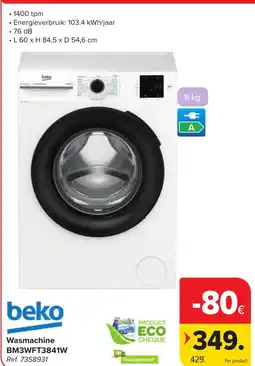 Hyper Carrefour Beko Wasmachine BM3WFT3841W aanbieding
