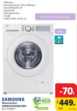 Hyper Carrefour Samsung Wasmachine WW91CGC04ATHEN aanbieding