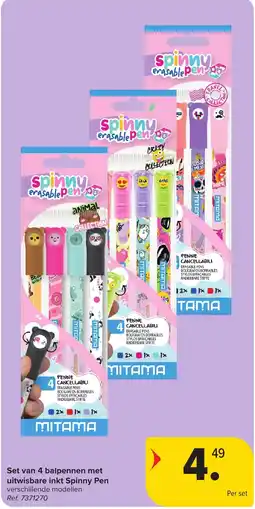 Hyper Carrefour Set van 4 balpennen met uitwisbare inkt Spinny Pen aanbieding