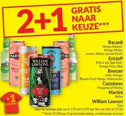Intermarché Bacardi, Eristoff, Breezer, Cazodores, Martini, William Lawson aanbieding