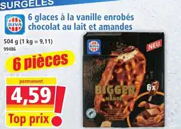 Norma 6 glaces à la vanille enrobés chocolat au lait et amandes aanbieding