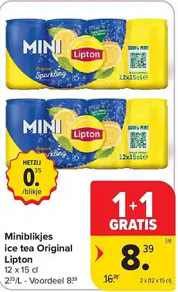 Carrefour Miniblikjes ice tea Original Lipton aanbieding