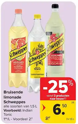 Carrefour Bruisende limonade Schweppes aanbieding