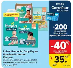 Carrefour Luiers Harmonie, Baby-Dry en Premium Protection Pampers aanbieding