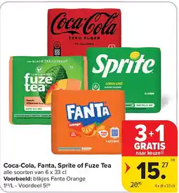 Carrefour Coca-Cola, Fanta, Sprite of Fuze Tea aanbieding