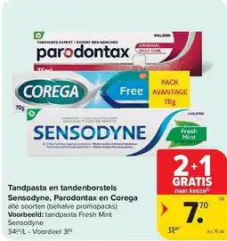 Carrefour Tandpasta en tandenborstels Sensodyne, Parodontax en Corega aanbieding