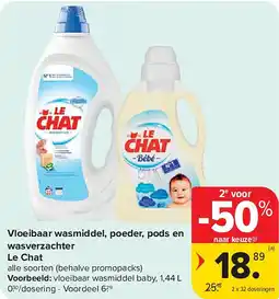 Carrefour Vloeibaar wasmiddel, poeder, pods en wasverzachter Le Chat aanbieding