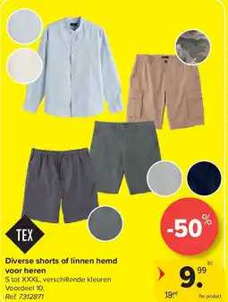 Carrefour Diverse shorts of linnen hemd voor heren aanbieding