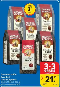 Carrefour Gemalen koffie Excellent Douwe Egberts Black of Select, 25 aanbieding