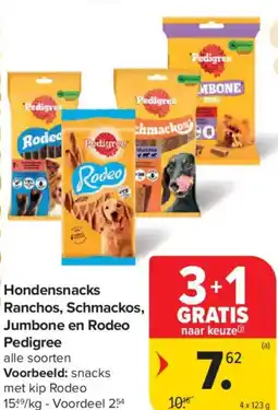 Carrefour Market Hondensnacks ranchos, schmackos, jumbone en rodeo pedigree aanbieding