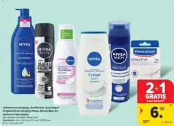 Carrefour Market Lichaamsverzorging, deodorant, douchegel of gezichtsverzorging nivea, nivea men en pleisters hansaplast aanbieding