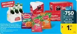 Carrefour Market Borrelnootjes met pinda Duyvis, blikjes Jupiler en Stella Artois en flesjes Stella Artois aanbieding