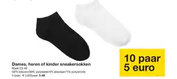 Zeeman Dames, heren of kinder sneakersokken aanbieding