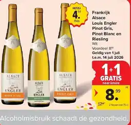 Carrefour Frankrijk alsace louis engler pinot gris, pinot blanc en riesling aanbieding